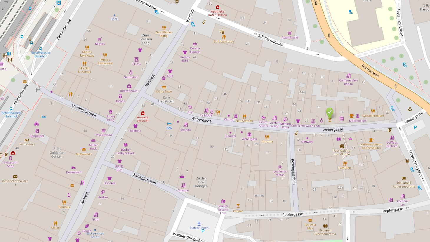 Karte: Standort der Schäferei, Webergasse 16, 8200 Schaffhausen